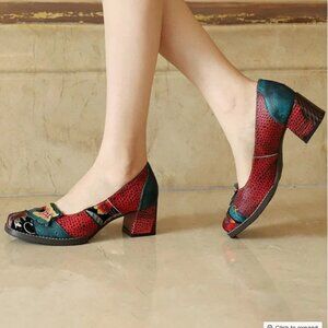 Obiono Hand Painted Colorful Women's Shoes Butterfly Floral Indie Chunky Retro